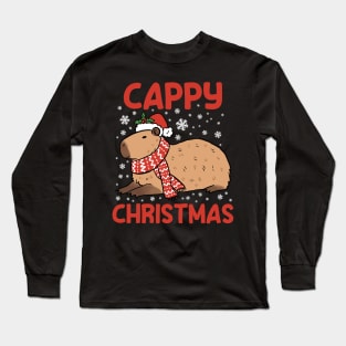 Happy Christmas a cute capybara ready for the holidays Long Sleeve T-Shirt